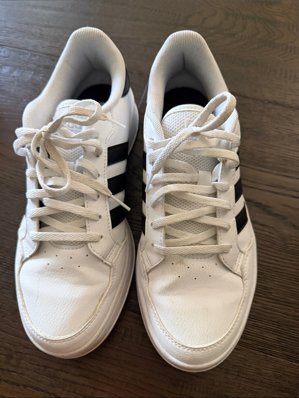 Adidas White Sneakers with Black Stripes